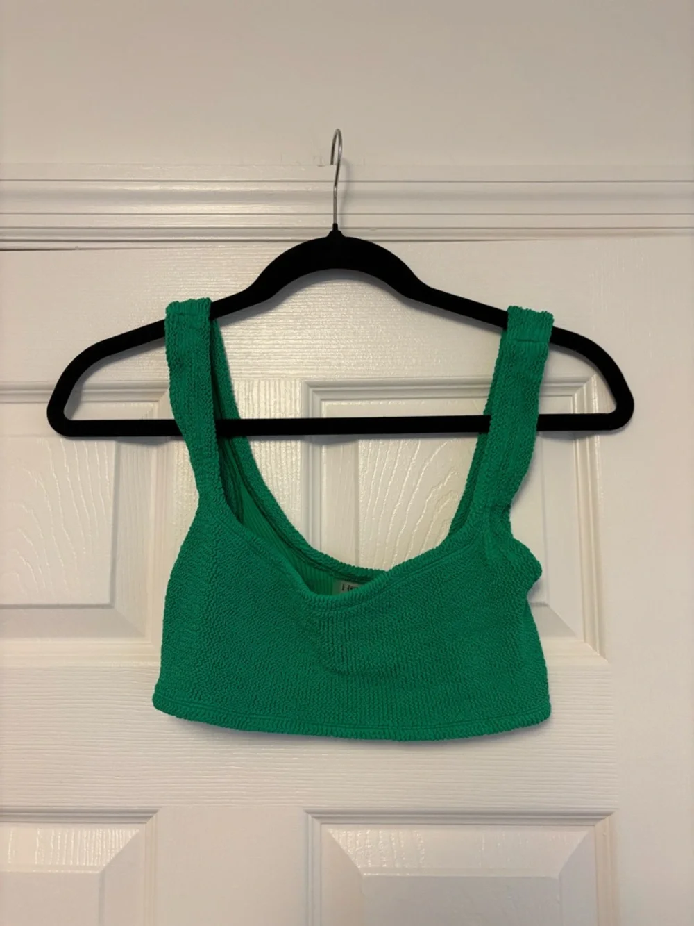 Hunza G Xandra Bikini Top Emerald Green One Size Crinkle Swim